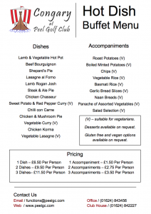 Peel Golf Club Hot Dish Buffet Menu
